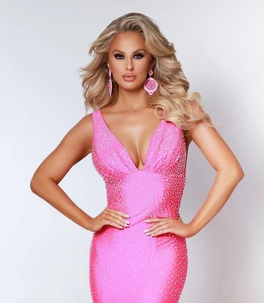 Johnathan Kayne 2183 Short Cocktail Dress V Neck Heat Crystals Stretch Lycra - Image 22