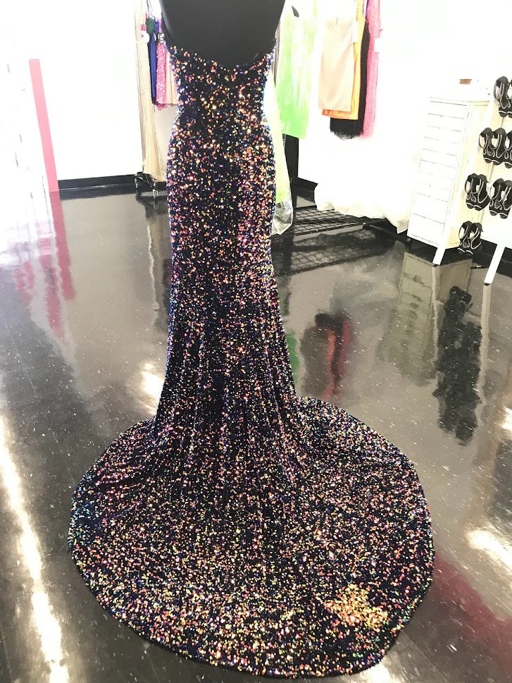 Johnathan Kayne 2529 Size 4 Cotton Candy Sequin Embellished Velvet Formal Pageant Dress Slit V Neck Train - Image 9