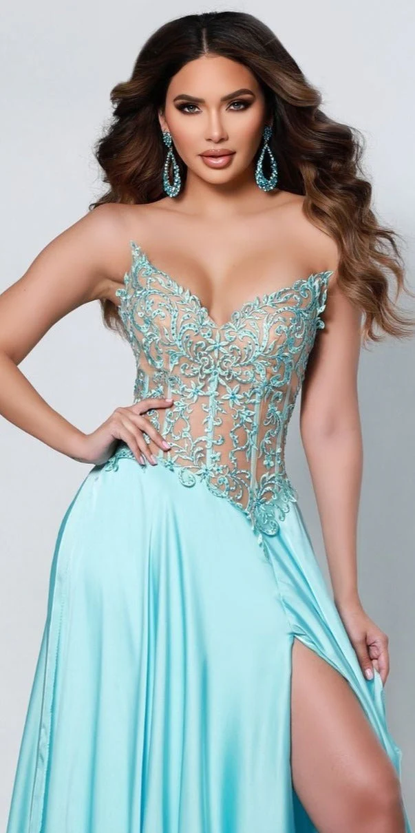 Johnathan Kayne 2554 Ice Blue Pageant Gown Size 00 Prom Dress Sheer Lace A Line Layered Skirt Long Train - Image 2