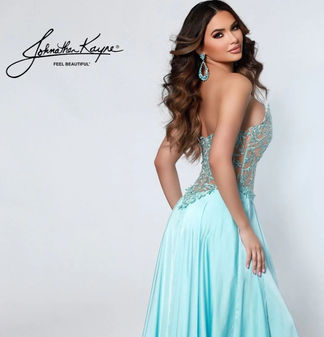 Johnathan Kayne 2554 Ice Blue Pageant Gown Size 00 Prom Dress Sheer Lace A Line Layered Skirt Long Train - Image 4
