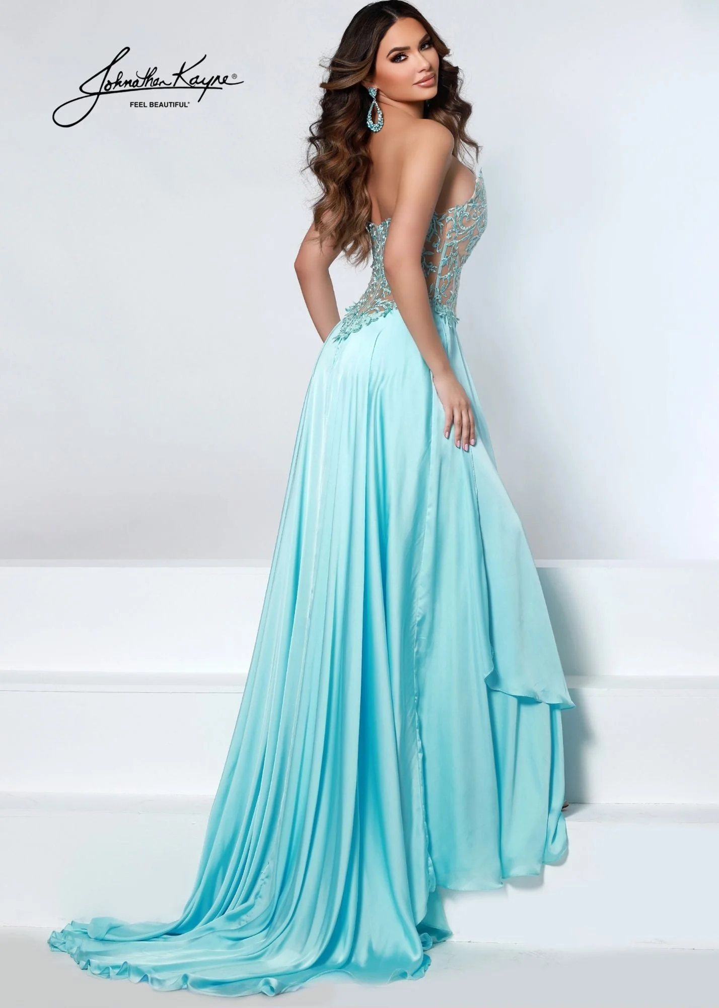 Johnathan Kayne 2554 Size 4 Black Pageant Gown Prom Dress Sheer Lace A Line Layered Skirt Long Train - Image 5