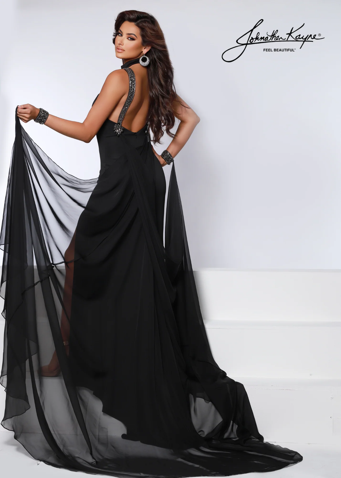 Johnathan Kayne 2617 Size 4 Fuchsia AB Long slit formal dress Crystal Cuff Cape Pageant Gown Formal Wear - Image 4