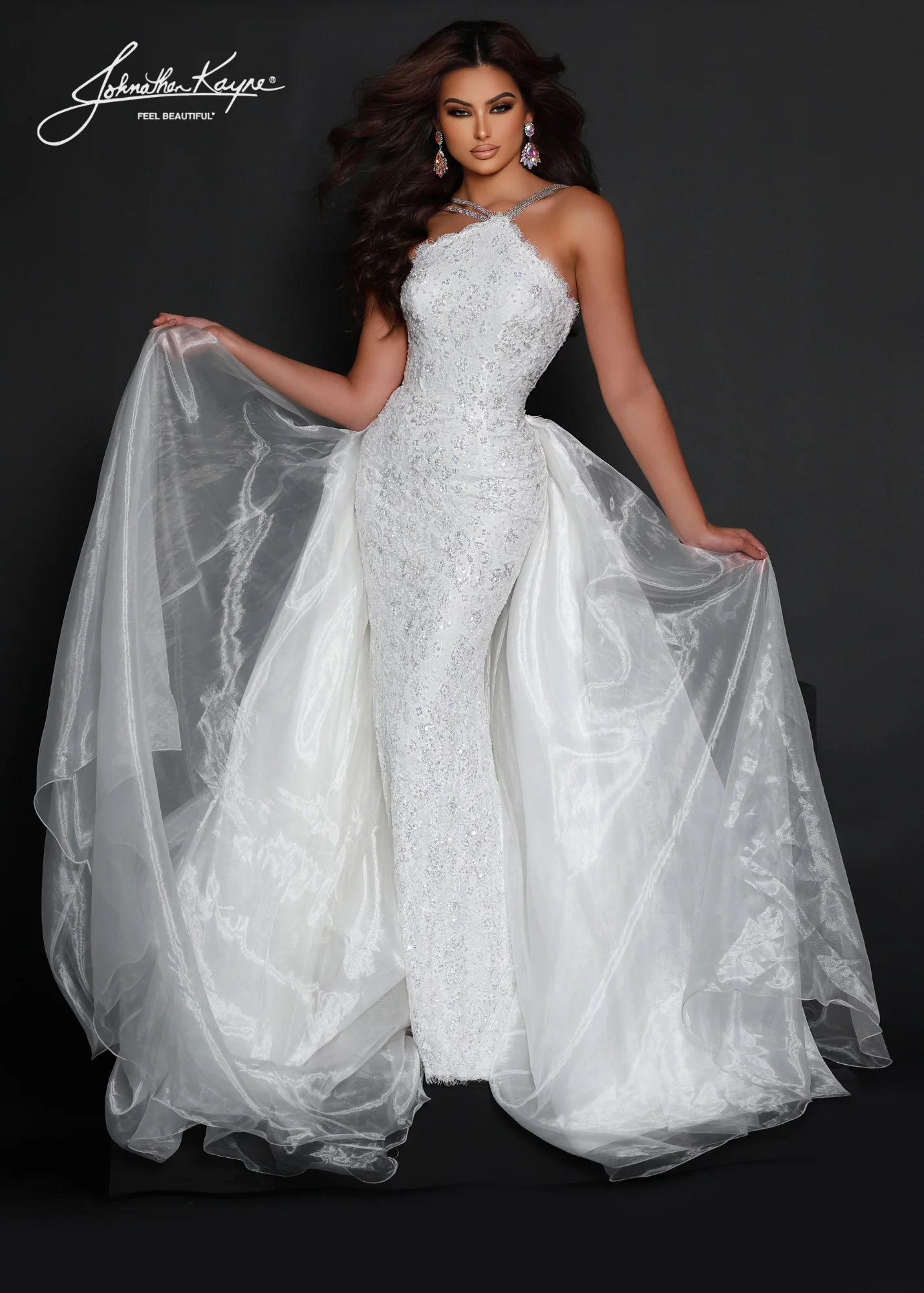 Johnathan Kayne 2618 Long Pageant Dress Sequin Lace High Neck Overskirt High Neck Crystal Formal - Image 7