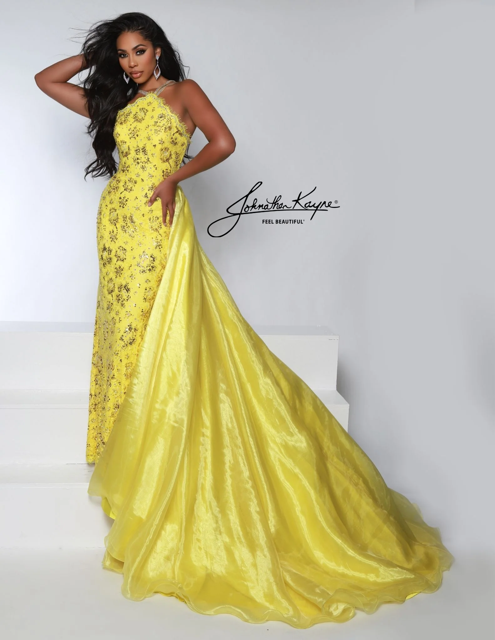 Johnathan Kayne 2618 Long Pageant Dress Sequin Lace High Neck Overskirt High Neck Crystal Formal - Image 8