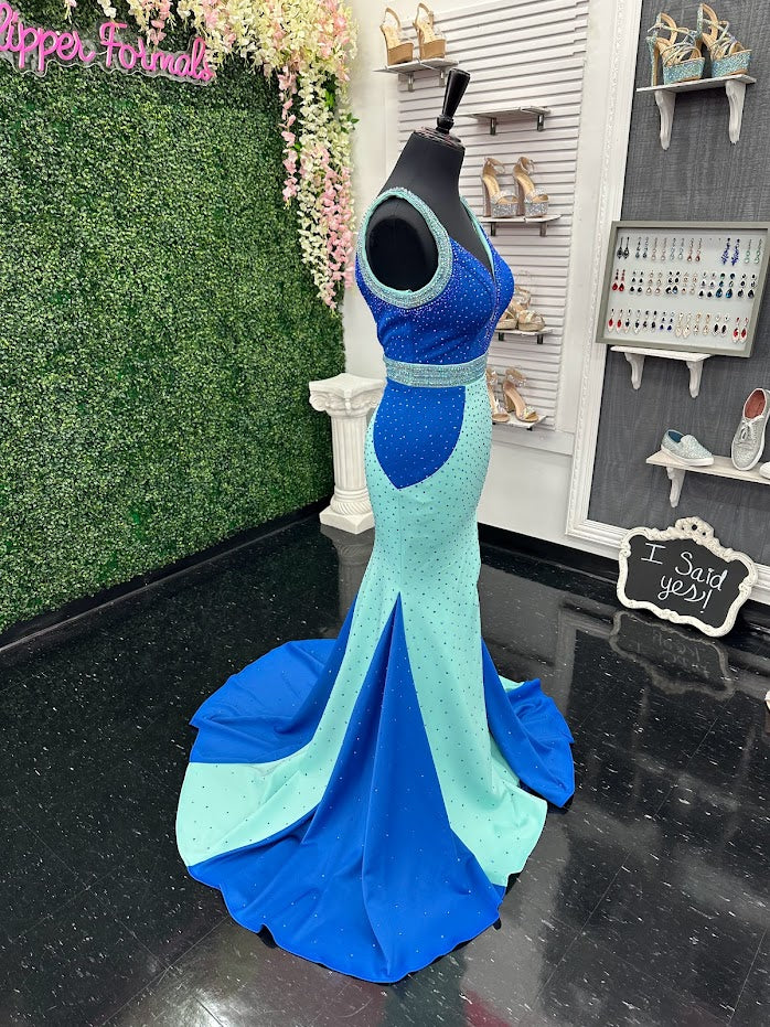 Johnathan Kayne 2628 Size 4 Long Fitted Scuba Pageant Dress Crystal Slit Train Gown Prom - Image 10