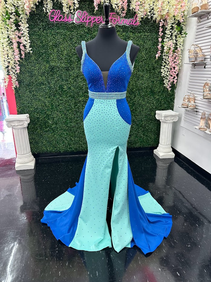 Johnathan Kayne 2628 Size 4 Long Fitted Scuba Pageant Dress Crystal Slit Train Gown Prom - Image 11