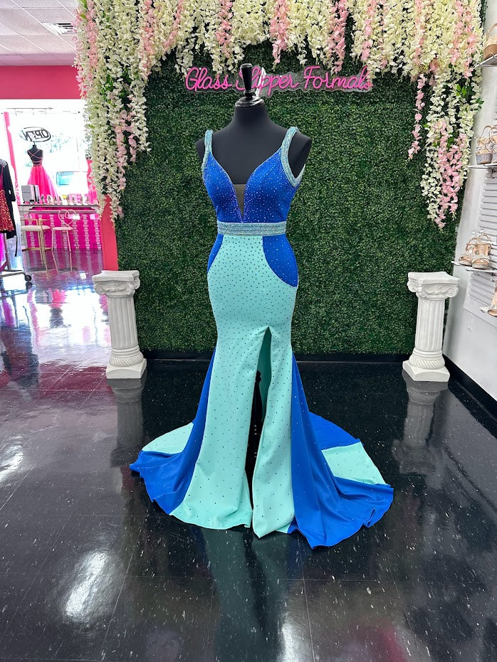 Johnathan Kayne 2628 Size 4 Long Fitted Scuba Pageant Dress Crystal Slit Train Gown Prom - Image 12
