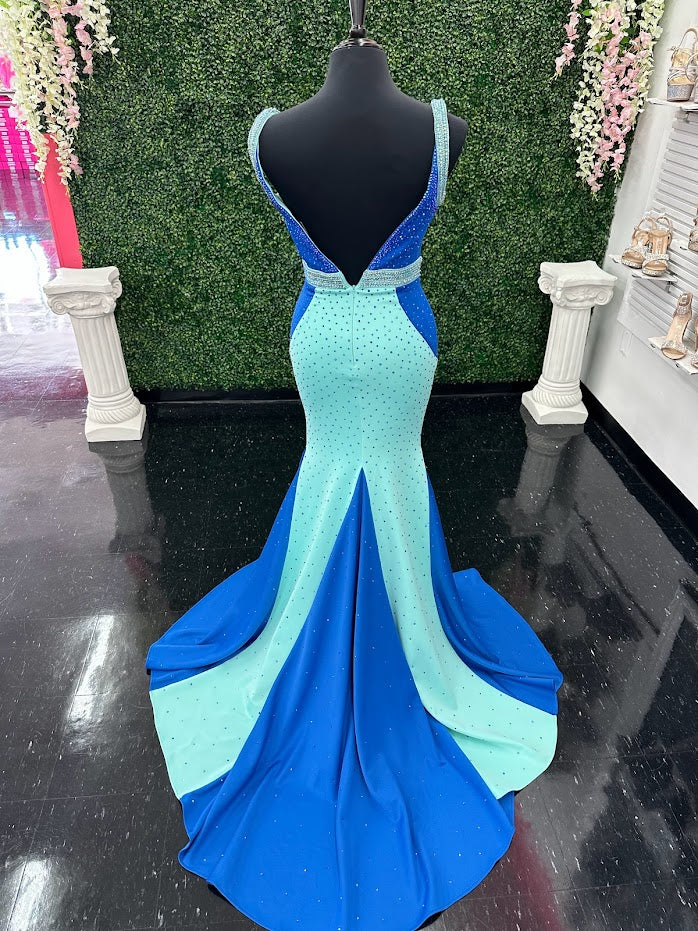 Johnathan Kayne 2628 Size 4 Long Fitted Scuba Pageant Dress Crystal Slit Train Gown Prom - Image 4