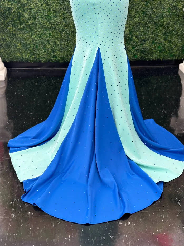 Johnathan Kayne 2628 Size 4 Long Fitted Scuba Pageant Dress Crystal Slit Train Gown Prom - Image 6