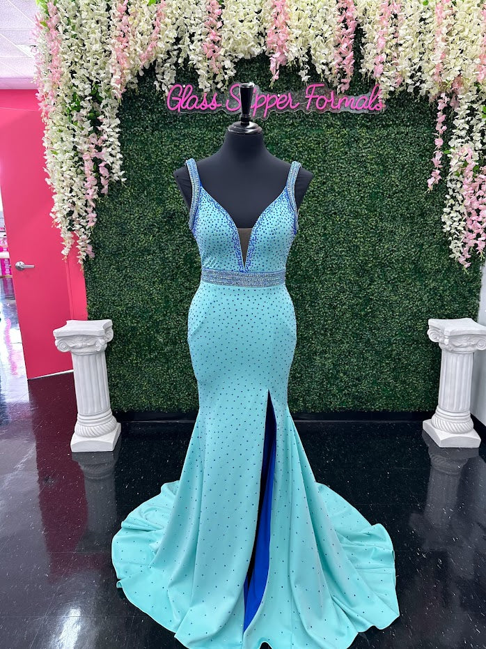 Johnathan Kayne 2628 Size 4 Long Fitted Scuba Pageant Dress Crystal Slit Train Gown Prom - Image 9
