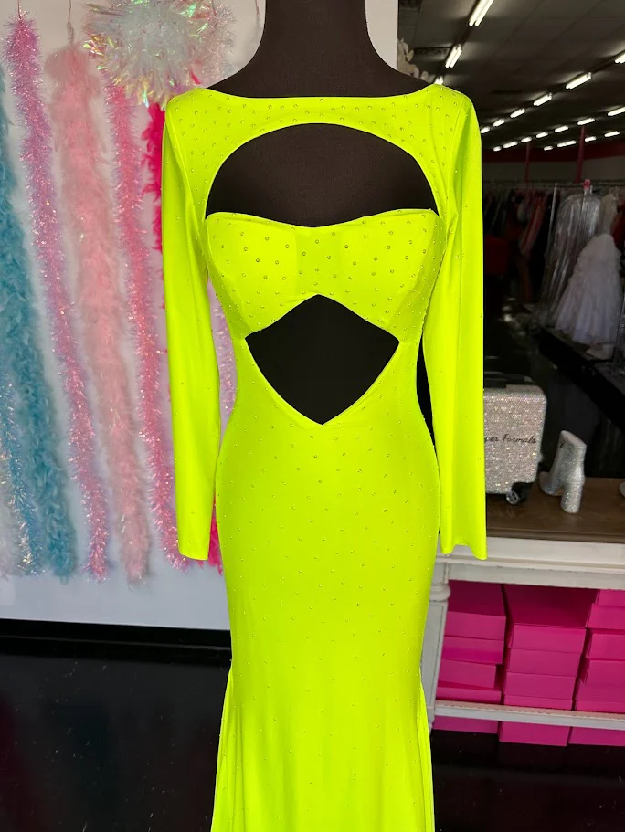 Johnathan Kayne 2639 Size 4 Neon Long Sleeve Fitted Cutout Formal Prom Dress Evening Gown Crystals - Image 6