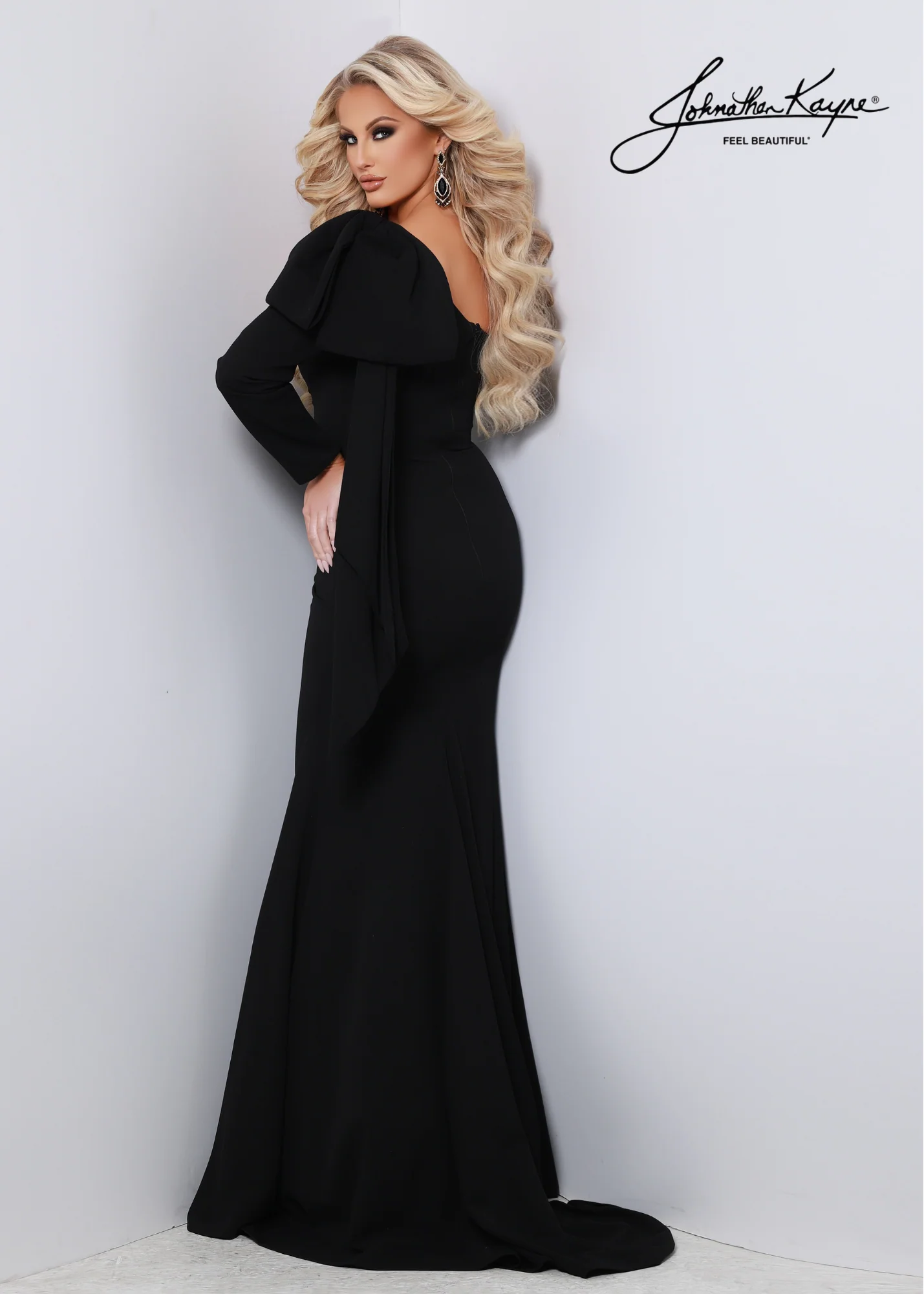 Johnathan Kayne 2643 Size 4 Mint Long Crepe One Shoulder Formal Dress Bow Evening Gown - Image 3