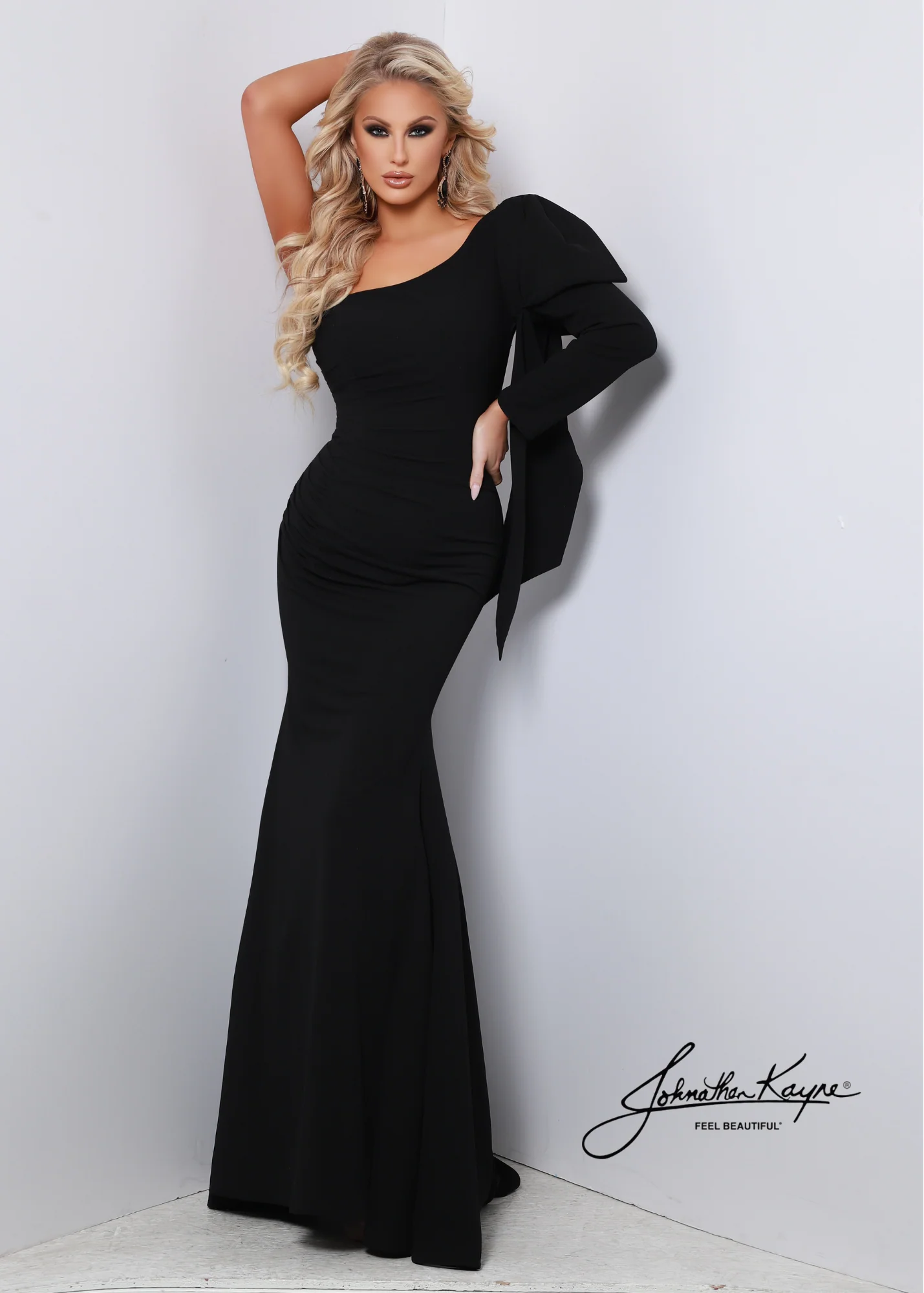 Johnathan Kayne 2643 Size 4 Mint Long Crepe One Shoulder Formal Dress Bow Evening Gown - Image 4