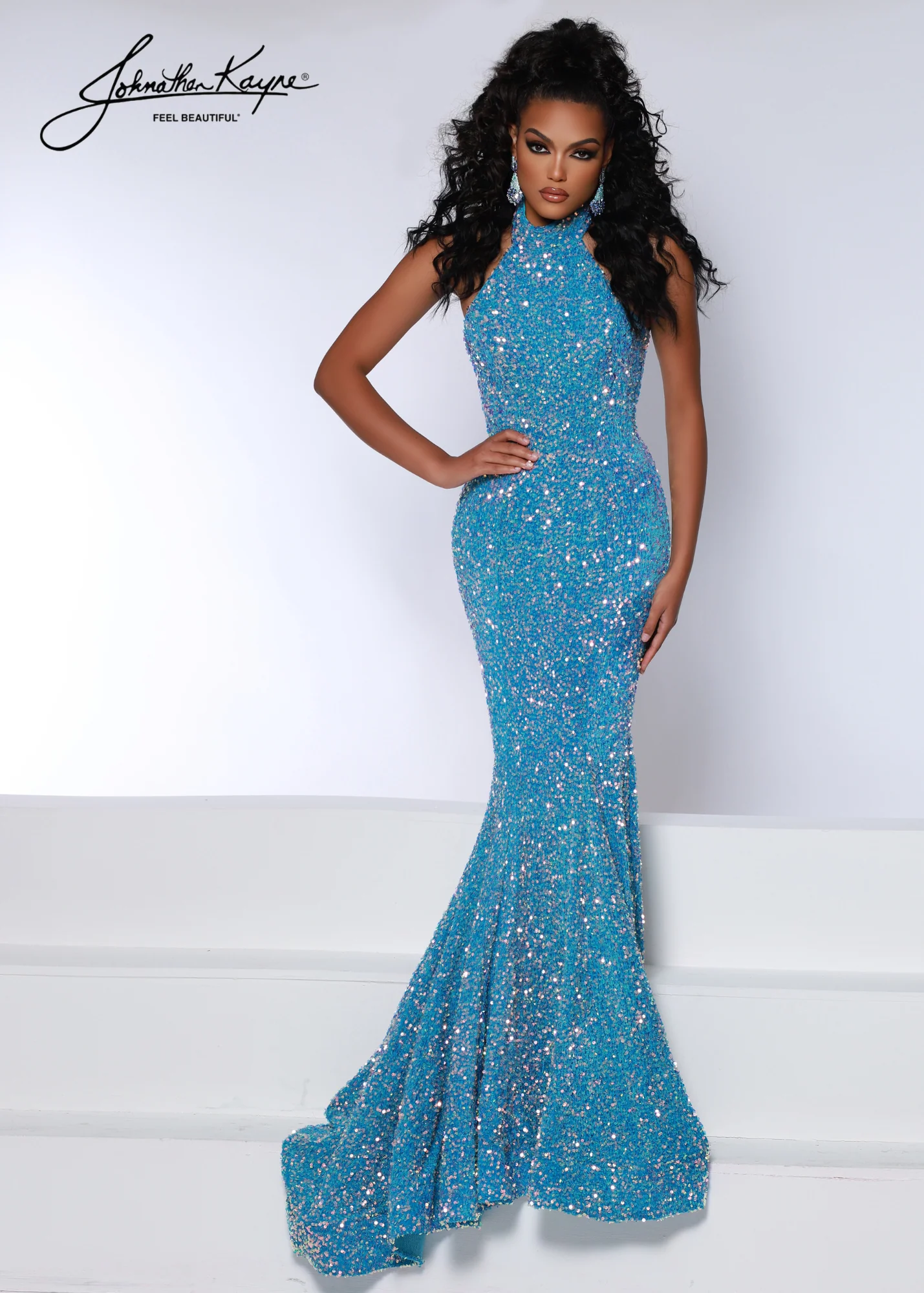 Johnathan Kayne 2673 Size 0 Orchid Sequin Stretch Velvet with Halter Bodice and Flit & Flare - Image 4