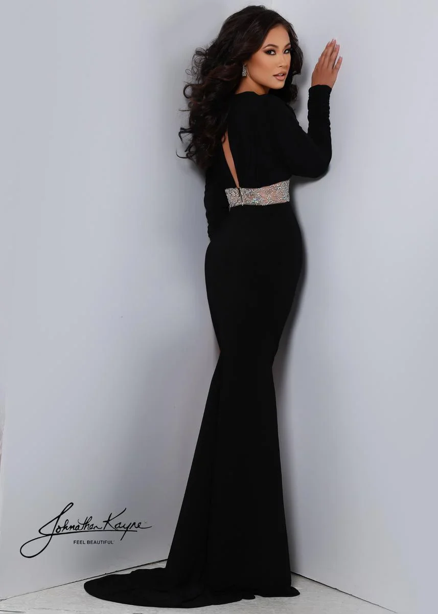Johnathan Kayne 2685 Size 4 Green Long Sleeve Formal Dress High Slit Gown Crystal Sheer Beading - Image 10