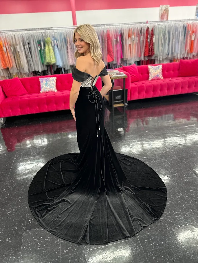 Johnathan Kayne 2725 Size 4 Royal Velvet off the Shoulder Pageant Dress Satin Overskirt Corset Slit Crystal Bodice - Image 8