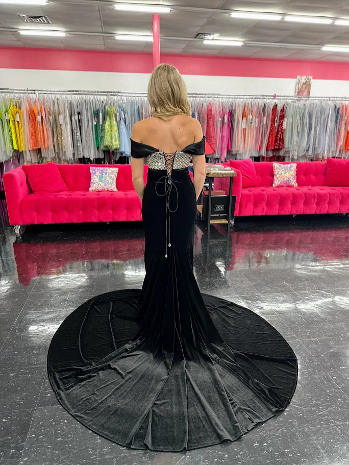 Johnathan Kayne 2725 Size 4 Royal Velvet off the Shoulder Pageant Dress Satin Overskirt Corset Slit Crystal Bodice - Image 9