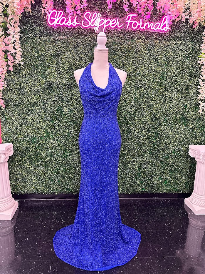Johnathan Kayne 2728 Size 4 Royal Custom Liquid Beaded Cowl Neck Pageant Dress Formal Gown Halter - Image 13