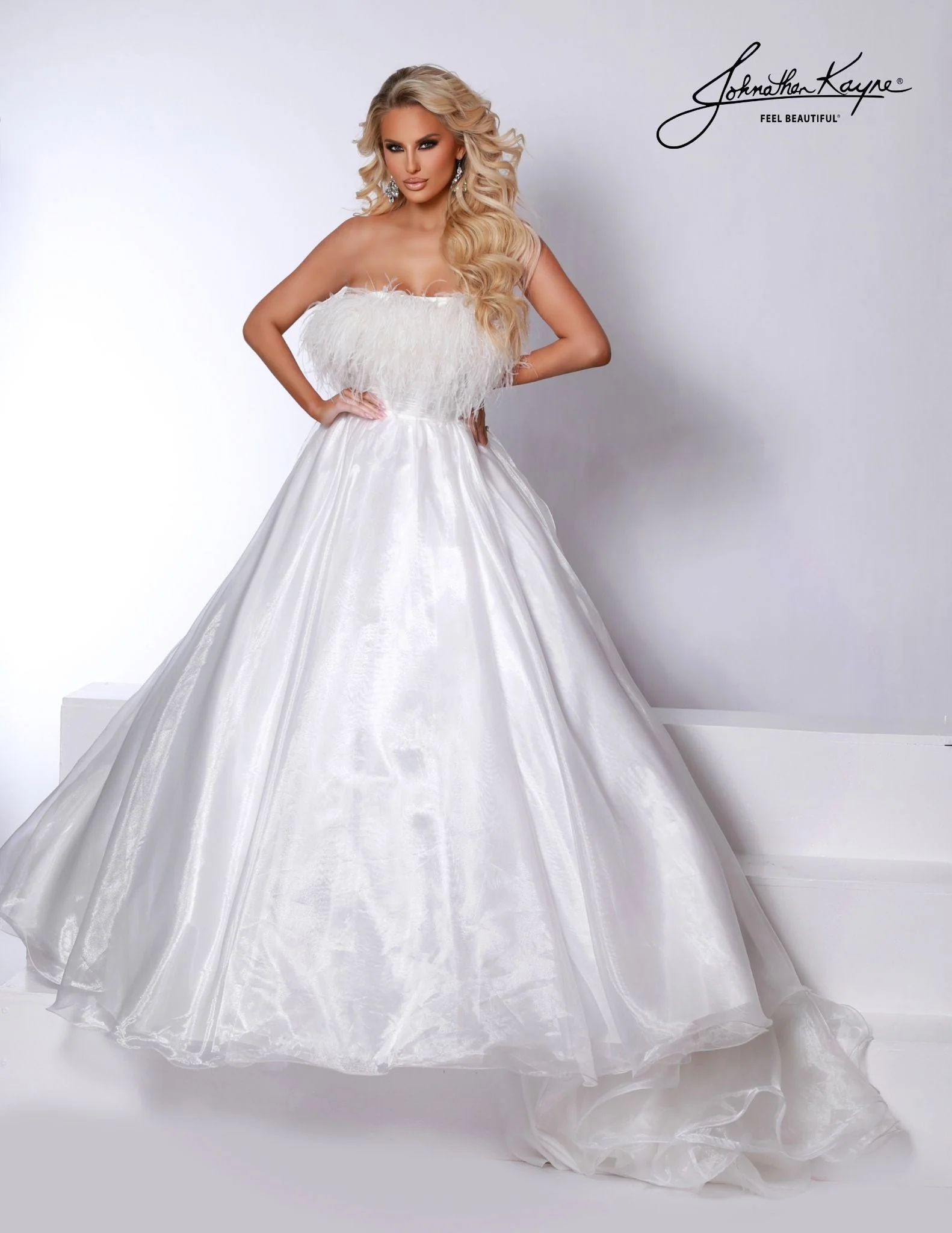 Johnathan Kayne 2739 Size 4 LILAC strapless feather neckline evening dress long organza A line gown - Image 2