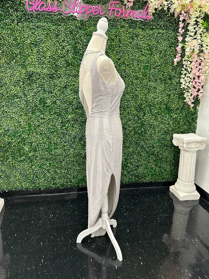 Johnathan Kayne 2795 Size 4 Crystal Sheer Beaded Fringe Long Sleeve Cocktail Dress - Image 12