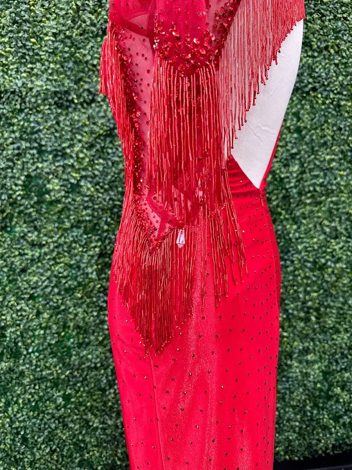 Johnathan Kayne 2795 Size 4 Crystal Sheer Beaded Fringe Long Sleeve Cocktail Dress - Image 10