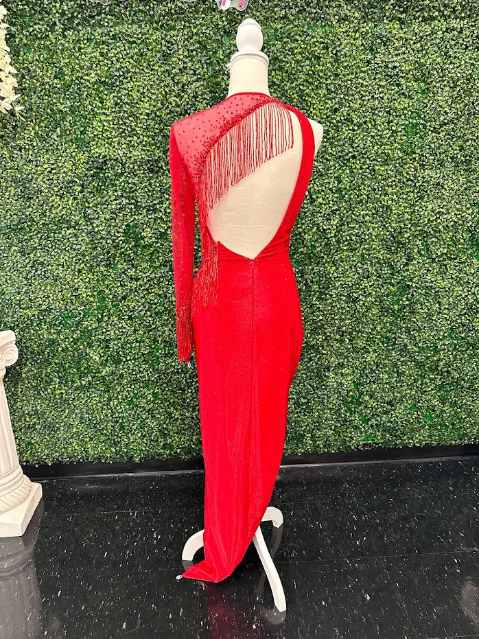 Johnathan Kayne 2795 Size 4 Crystal Sheer Beaded Fringe Long Sleeve Cocktail Dress - Image 14