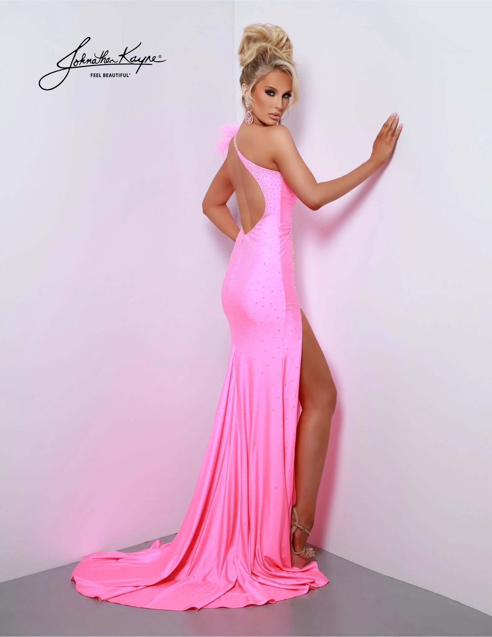 Johnathan Kayne 2810 Size 6 Peacock Long Prom Dress Fitted One Shoulder Feather Maxi Slit Formal Gown - Image 4
