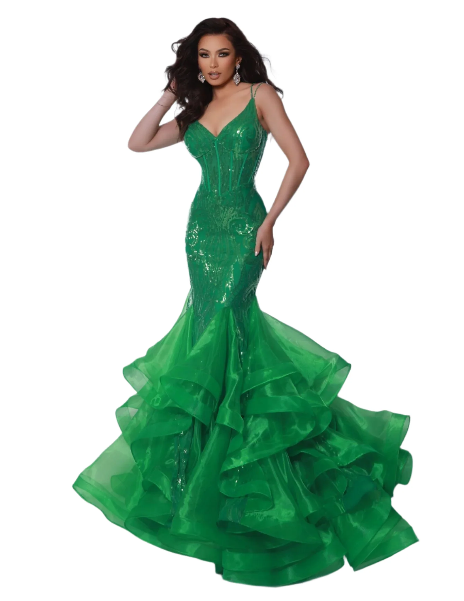 Johnathan Kayne 2835 Long Prom Dress Ruffle Mermaid Corset V Neck Formal Pageant Gown - Image 10