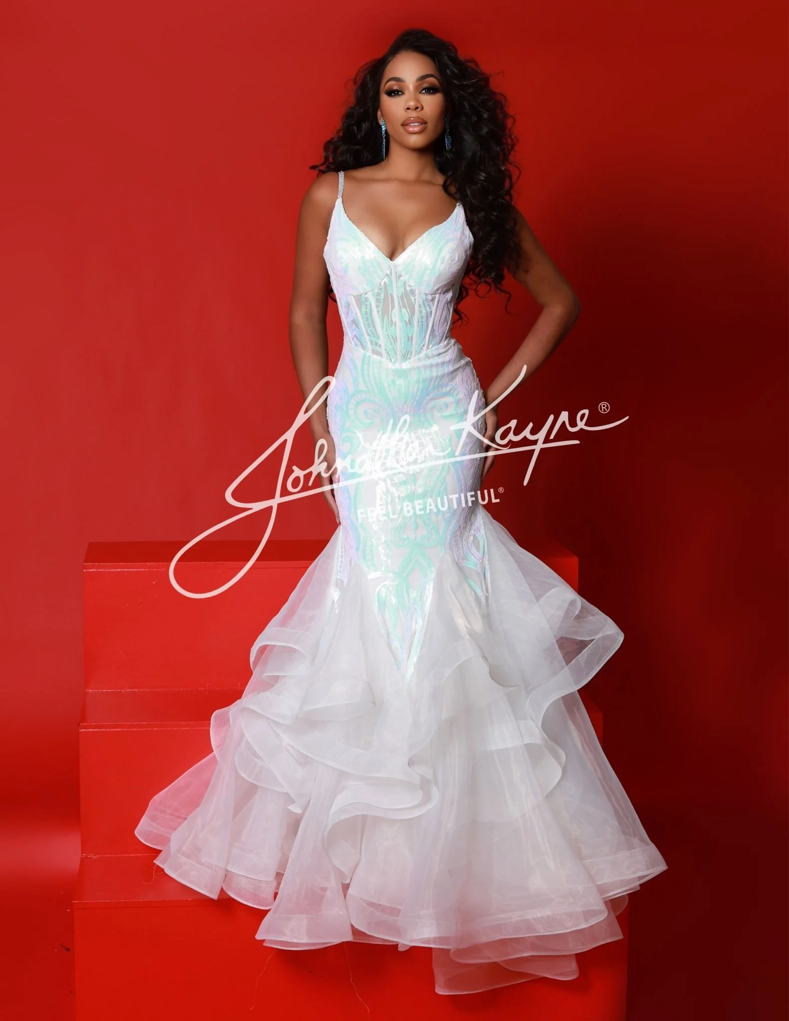 Johnathan Kayne 2835 Long Prom Dress Ruffle Mermaid Corset V Neck Formal Pageant Gown - Image 11