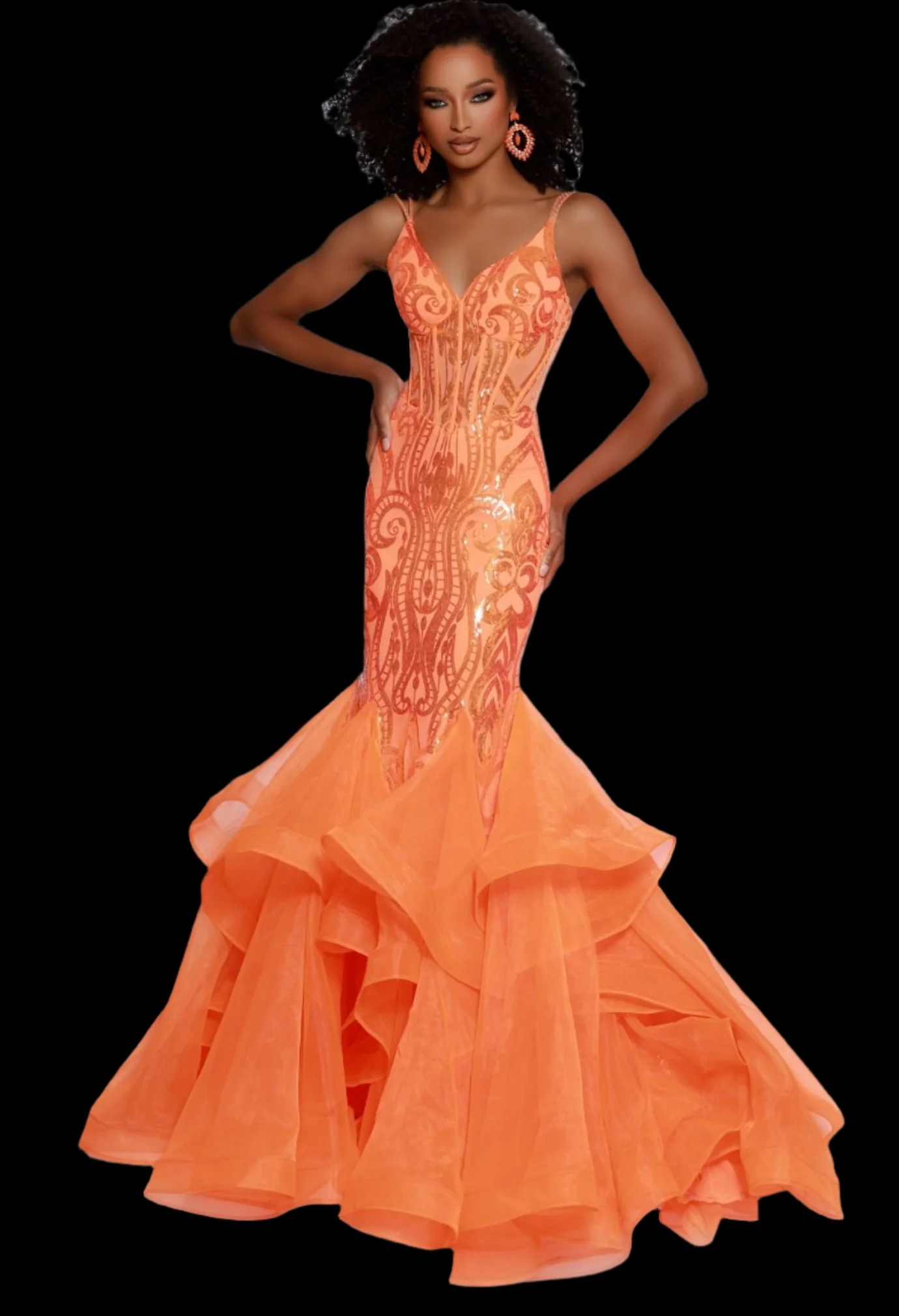 Johnathan Kayne 2835 Long Prom Dress Ruffle Mermaid Corset V Neck Formal Pageant Gown - Image 12