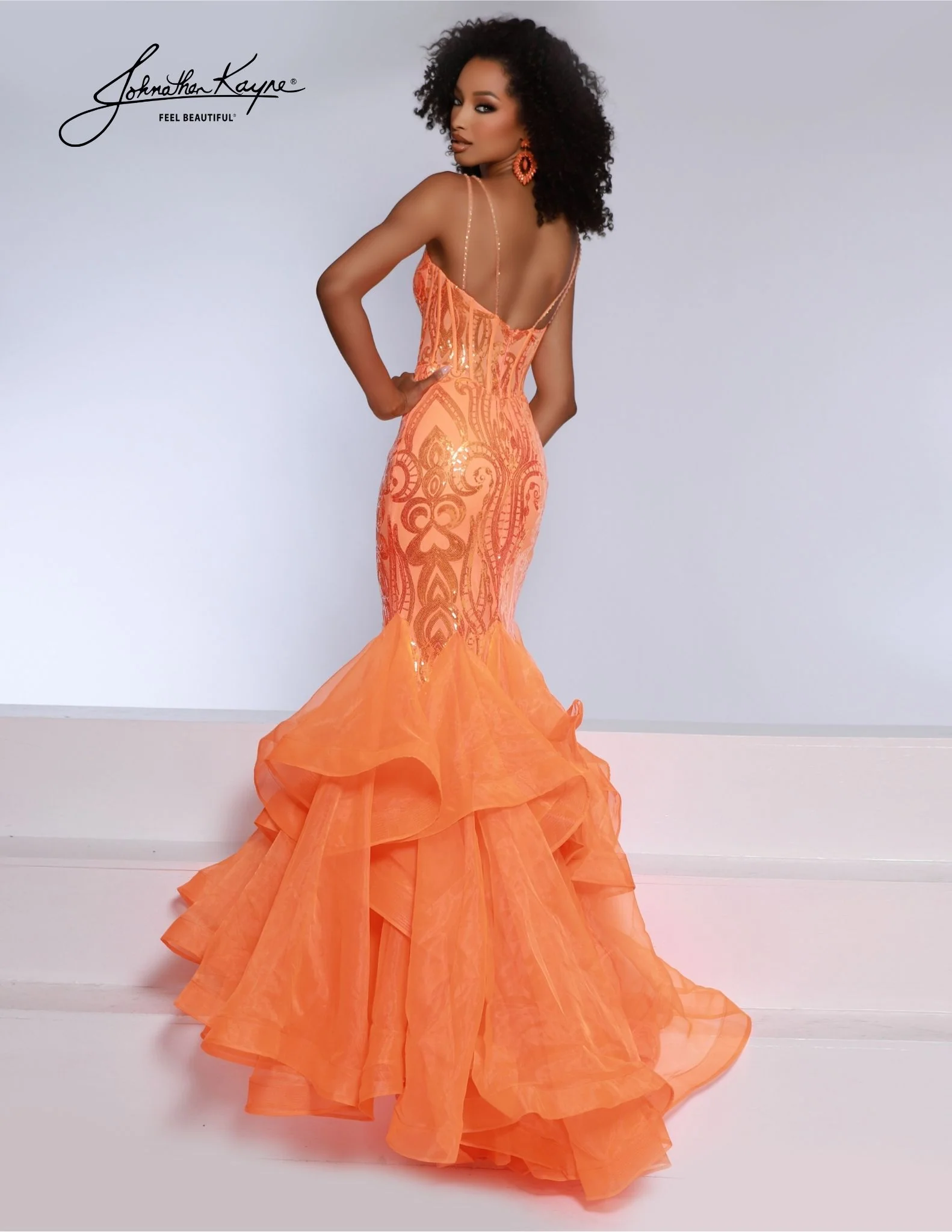 Johnathan Kayne 2835 Long Prom Dress Ruffle Mermaid Corset V Neck Formal Pageant Gown - Image 3
