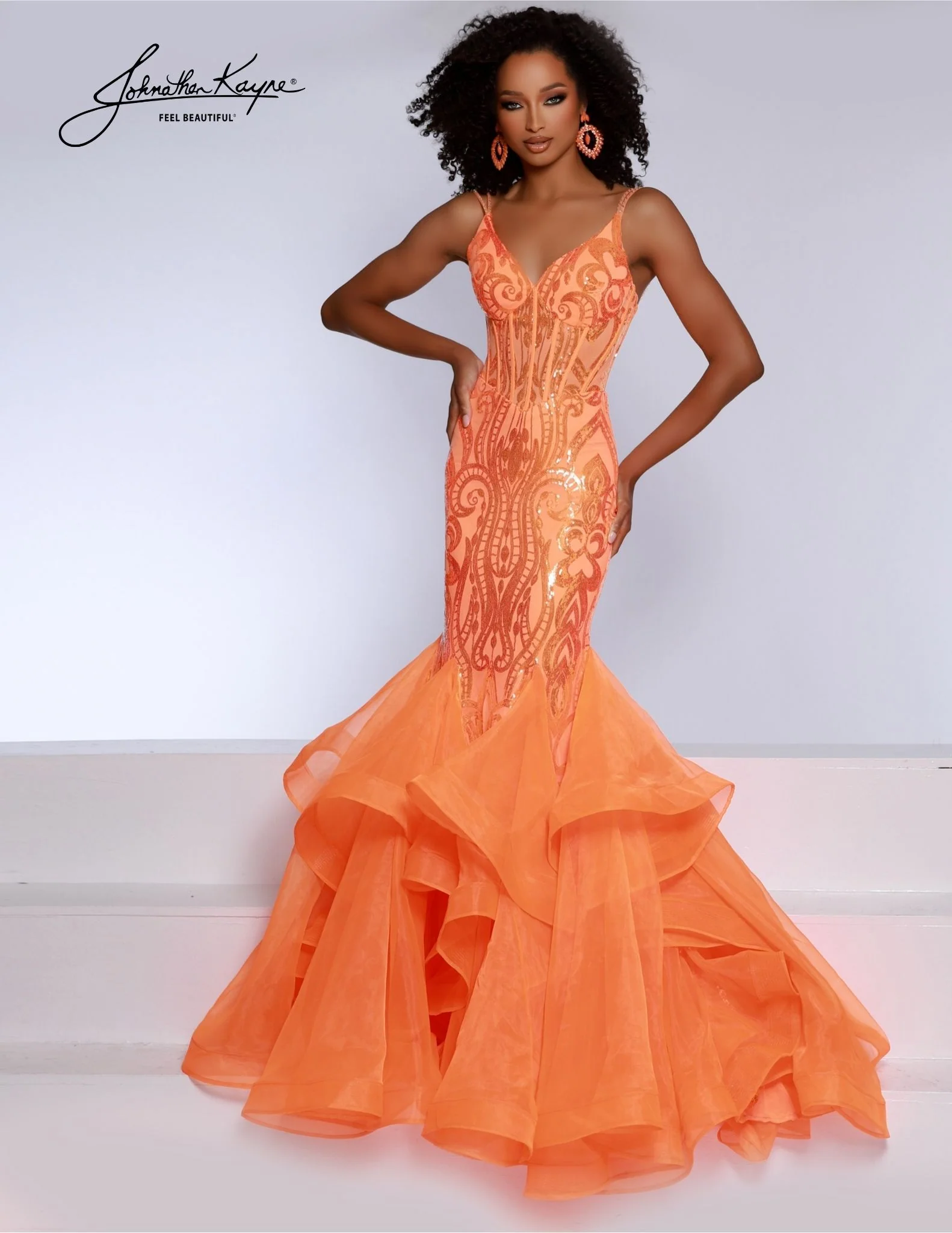 Johnathan Kayne 2835 Long Prom Dress Ruffle Mermaid Corset V Neck Formal Pageant Gown - Image 4
