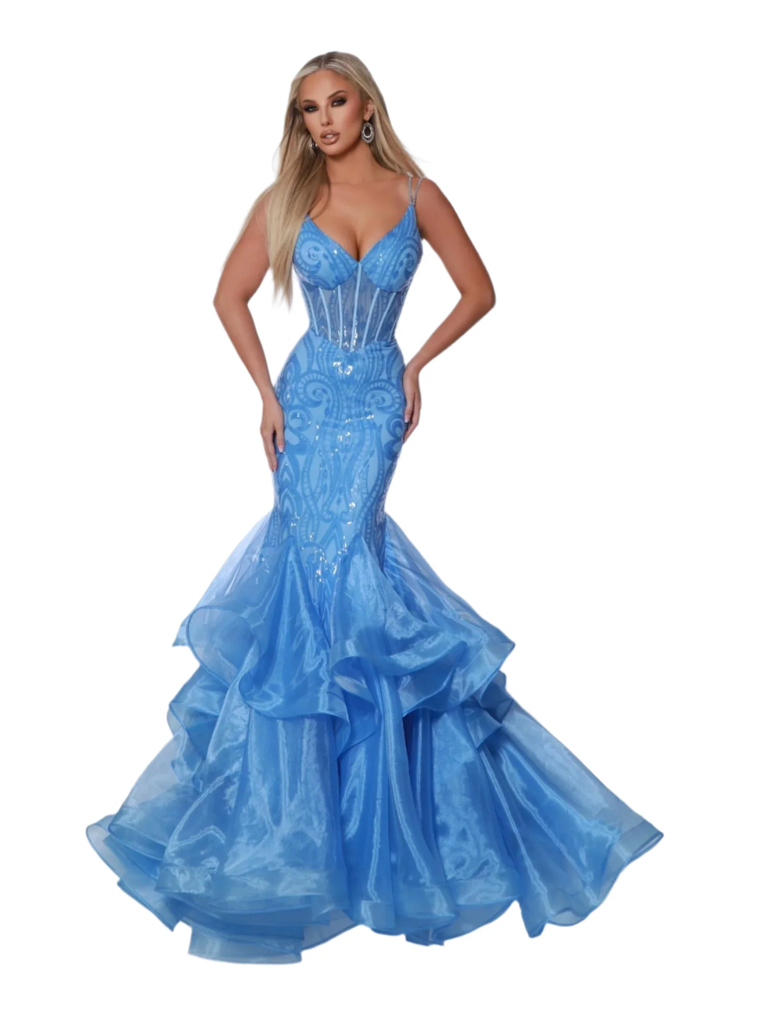 Johnathan Kayne 2835 Long Prom Dress Ruffle Mermaid Corset V Neck Formal Pageant Gown - Image 7