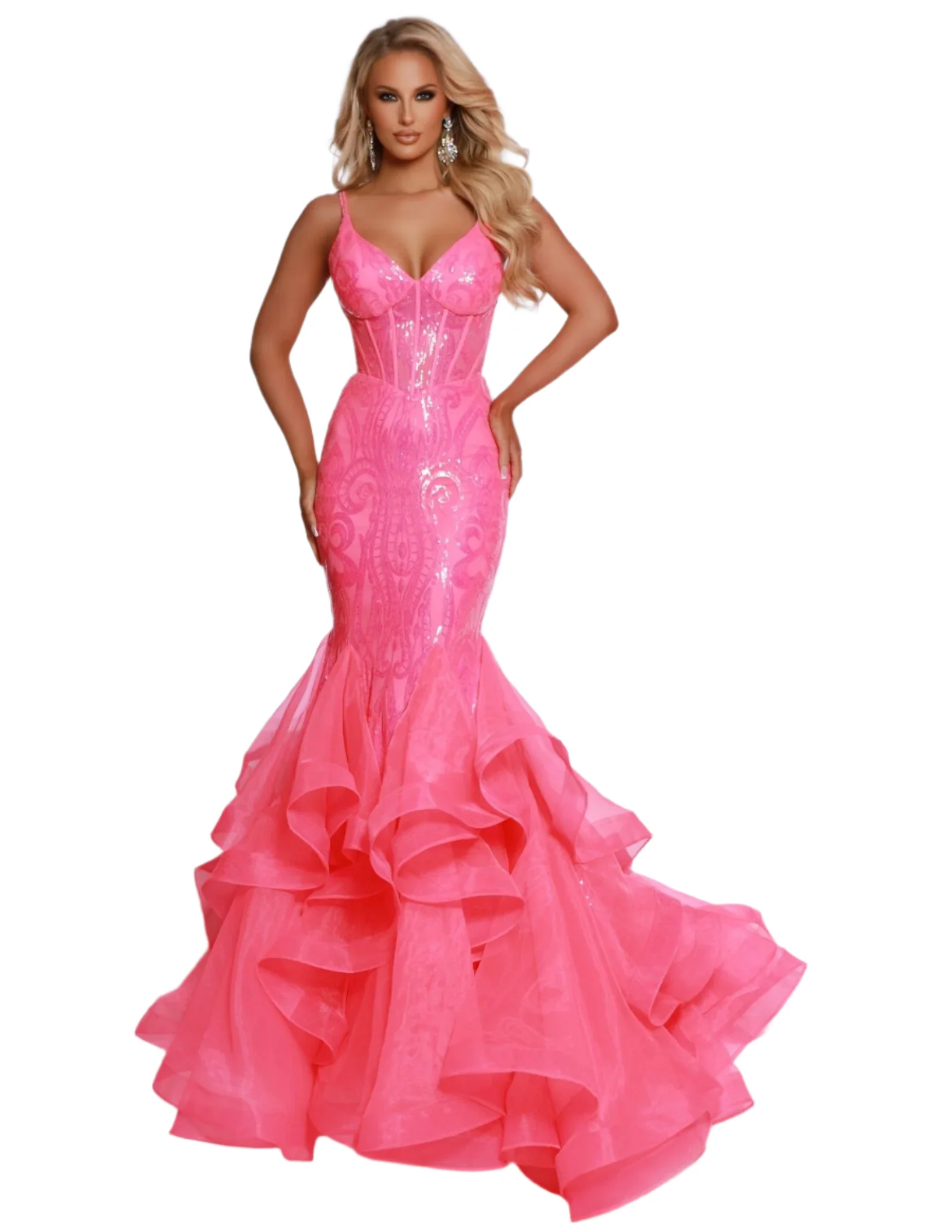 Johnathan Kayne 2835 Long Prom Dress Ruffle Mermaid Corset V Neck Formal Pageant Gown - Image 8