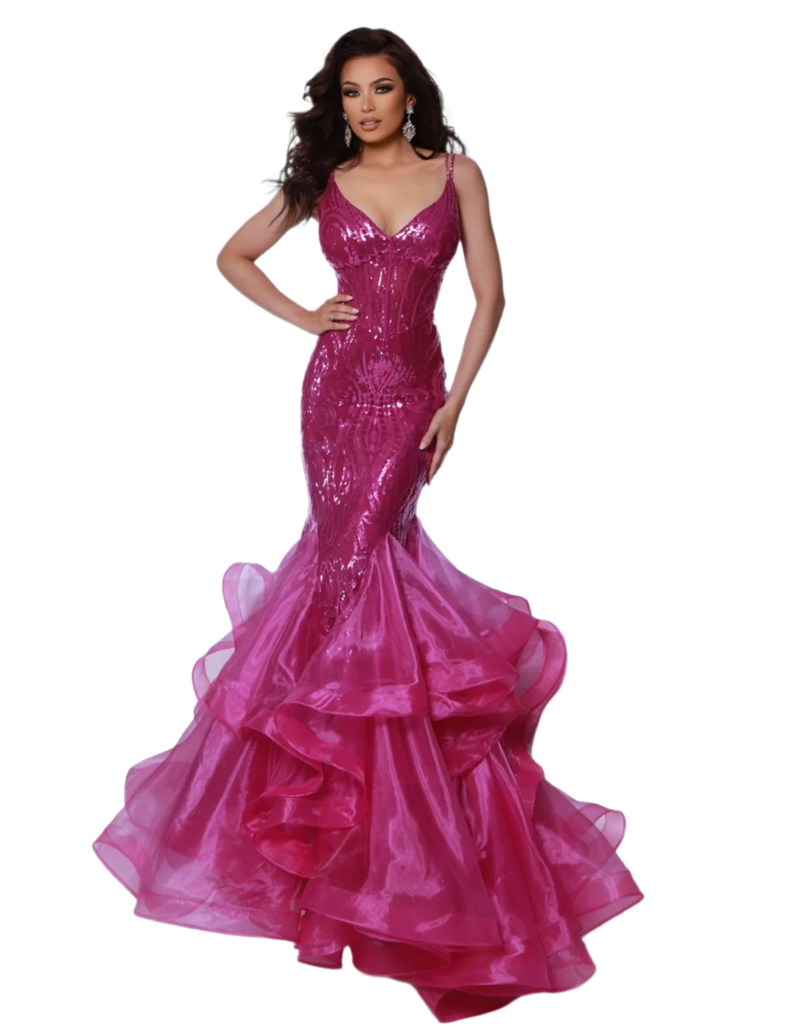 Johnathan Kayne 2835 Long Prom Dress Ruffle Mermaid Corset V Neck Formal Pageant Gown - Image 9