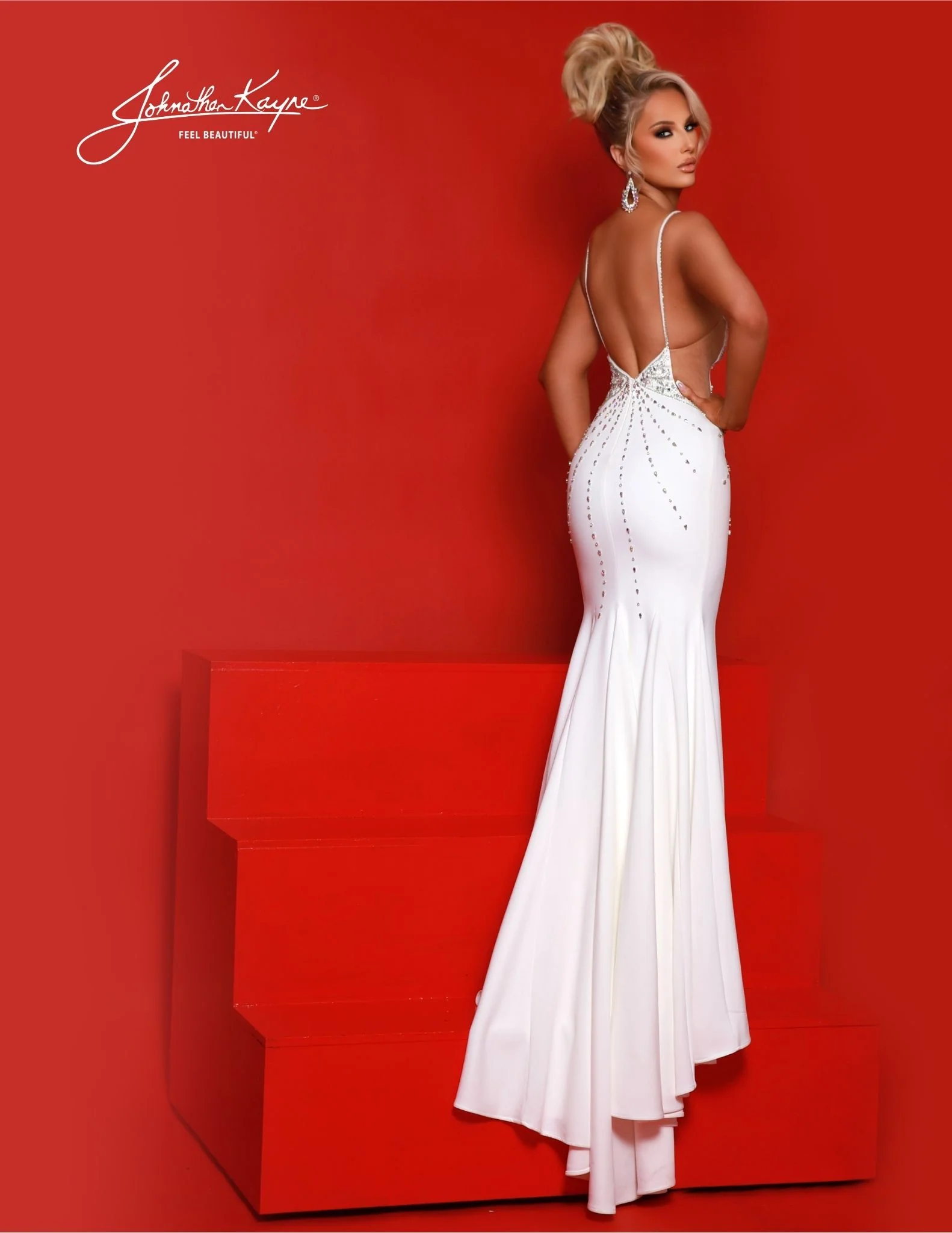 Johnathan Kayne 2881 Size 6 Red Long Formal Dress Fitted sheer Cut Out Slit Train Pageant Gown - Image 4