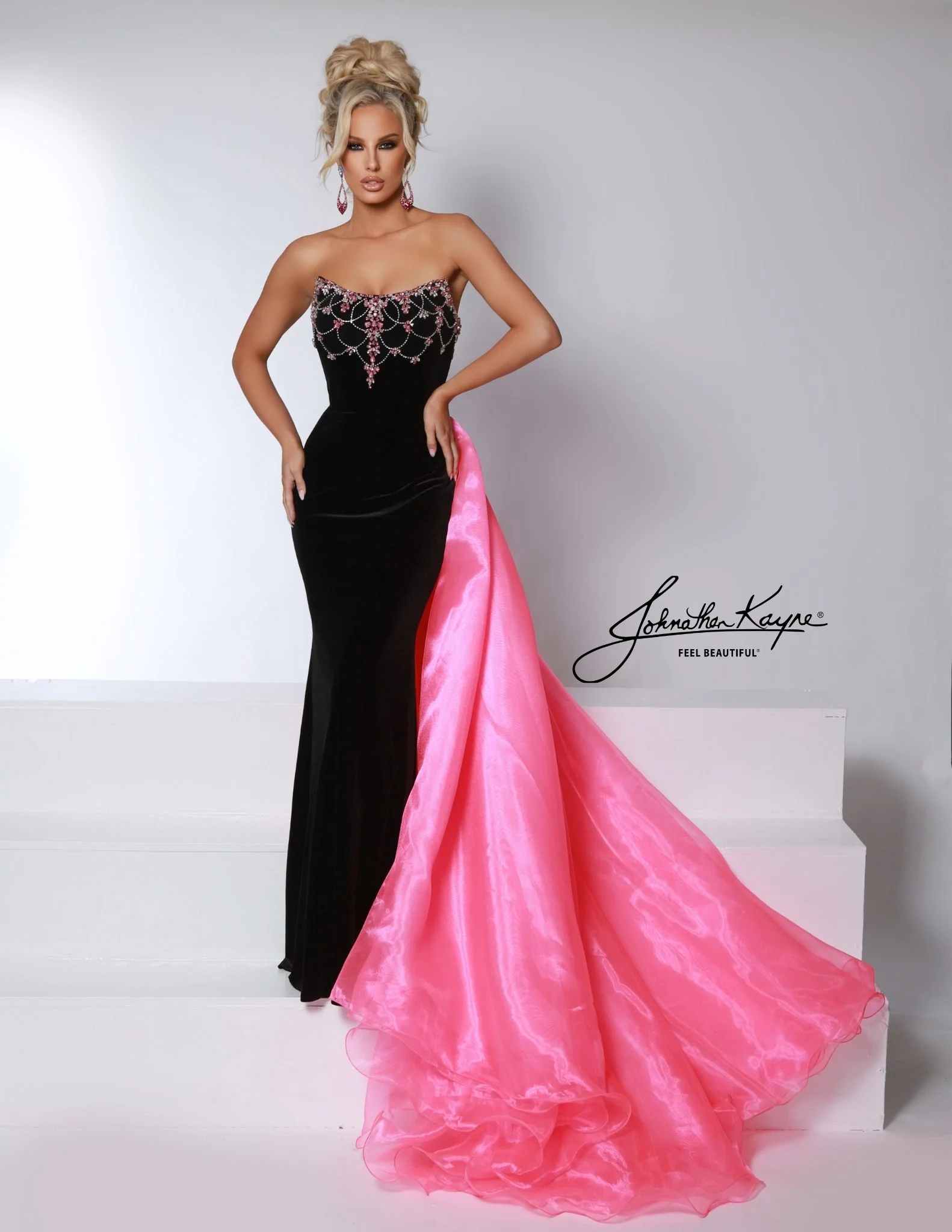 Johnathan Kayne 2945 Long Velvet Pageant Dress Overskirt Formal Gown Crystal Scoop Neck - Image 4
