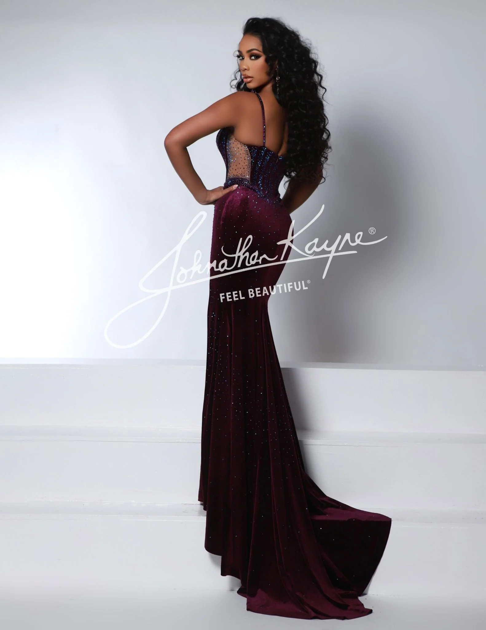 Johnathan Kayne 2948 Long Velvet Sheer Formal Dress Pageant Prom Slit Evening Gown - Image 5