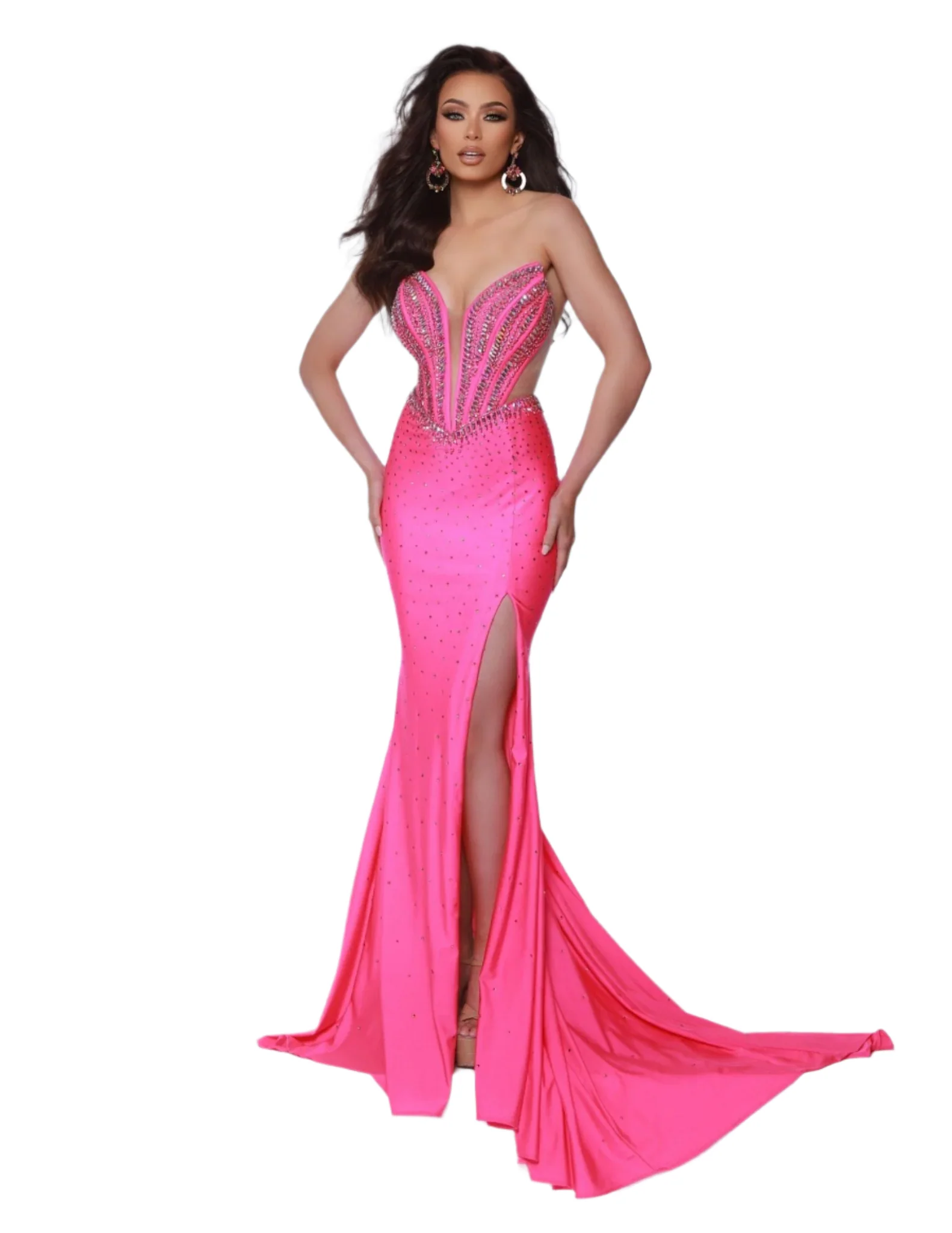 Johnathan Kayne 3001 Size 8 Purple Sheer Cut Out Crystal Slit Prom Dress Pageant Formal Wear Plunging Neckline - Image 7