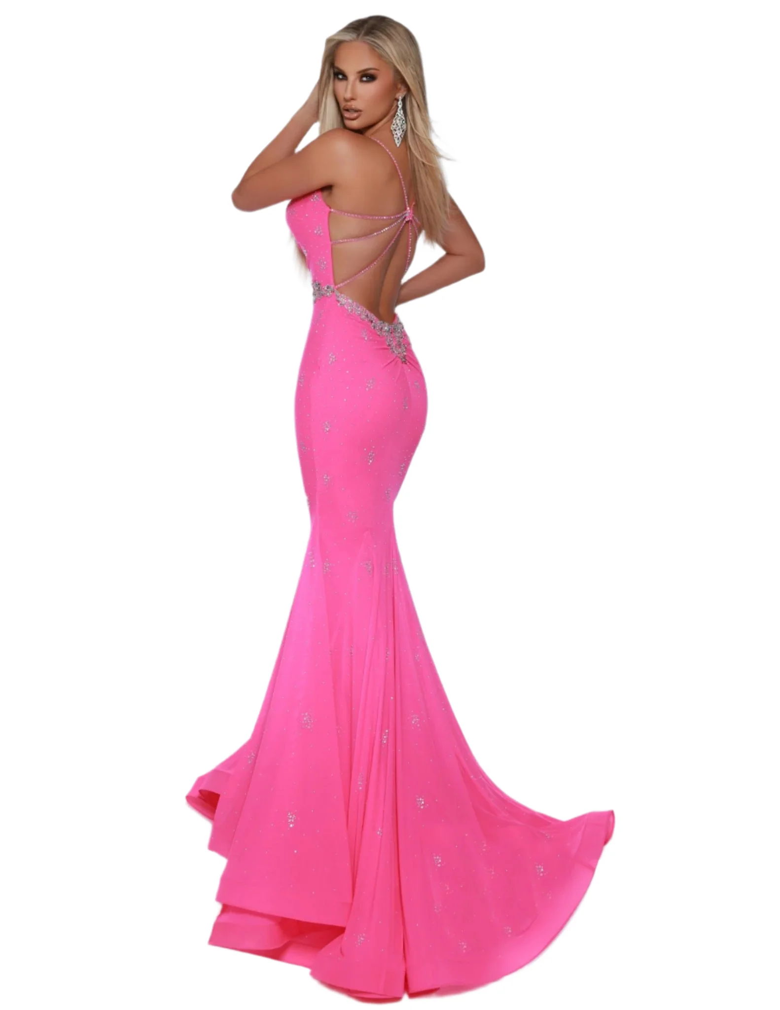 Johnathan Kayne 3008 Size 10 Hot Pink Crystal Prom Dress Mermaid V Neck Formal Backless Gown - Image 4