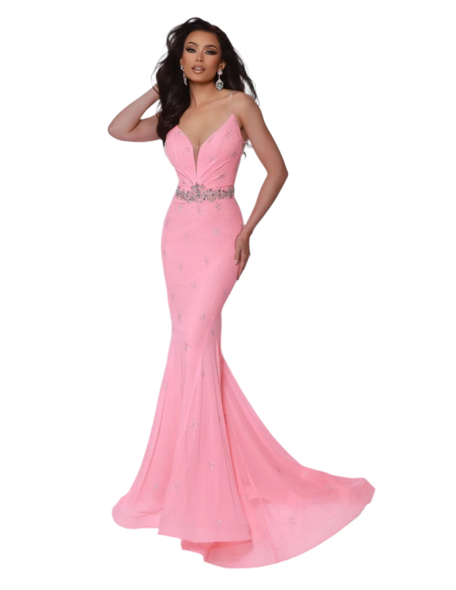 Johnathan Kayne 3008 Size 10 Hot Pink Crystal Prom Dress Mermaid V Neck Formal Backless Gown - Image 5