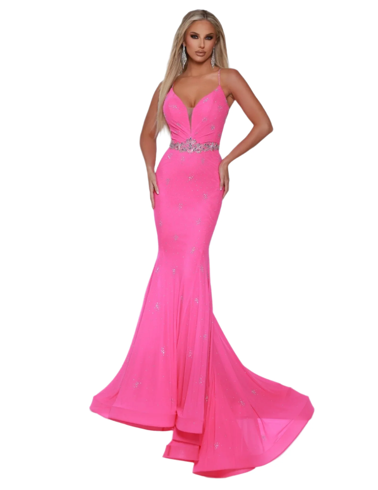 Johnathan Kayne 3008 Size 10 Hot Pink Crystal Prom Dress Mermaid V Neck Formal Backless Gown - Image 6