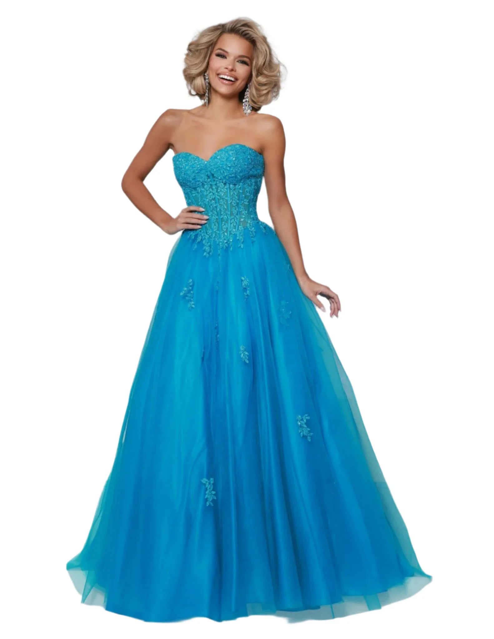 Johnathan Kayne 3019 Size 6 Hot Pink Sheer Corset Prom Dress Lace Sleeves pleated Ballgown Strapless - Image 3
