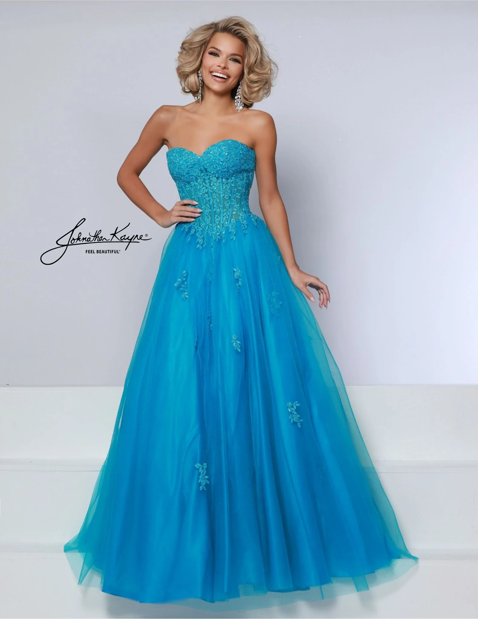 Johnathan Kayne 3019 Size 6 Hot Pink Sheer Corset Prom Dress Lace Sleeves pleated Ballgown Strapless - Image 7