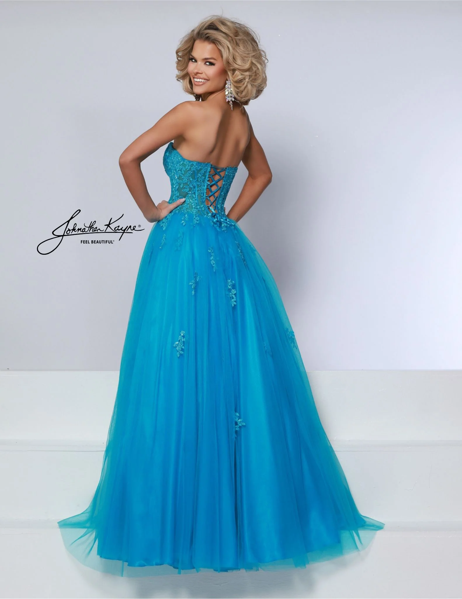 Johnathan Kayne 3019 Size 6 Hot Pink Sheer Corset Prom Dress Lace Sleeves pleated Ballgown Strapless - Image 8