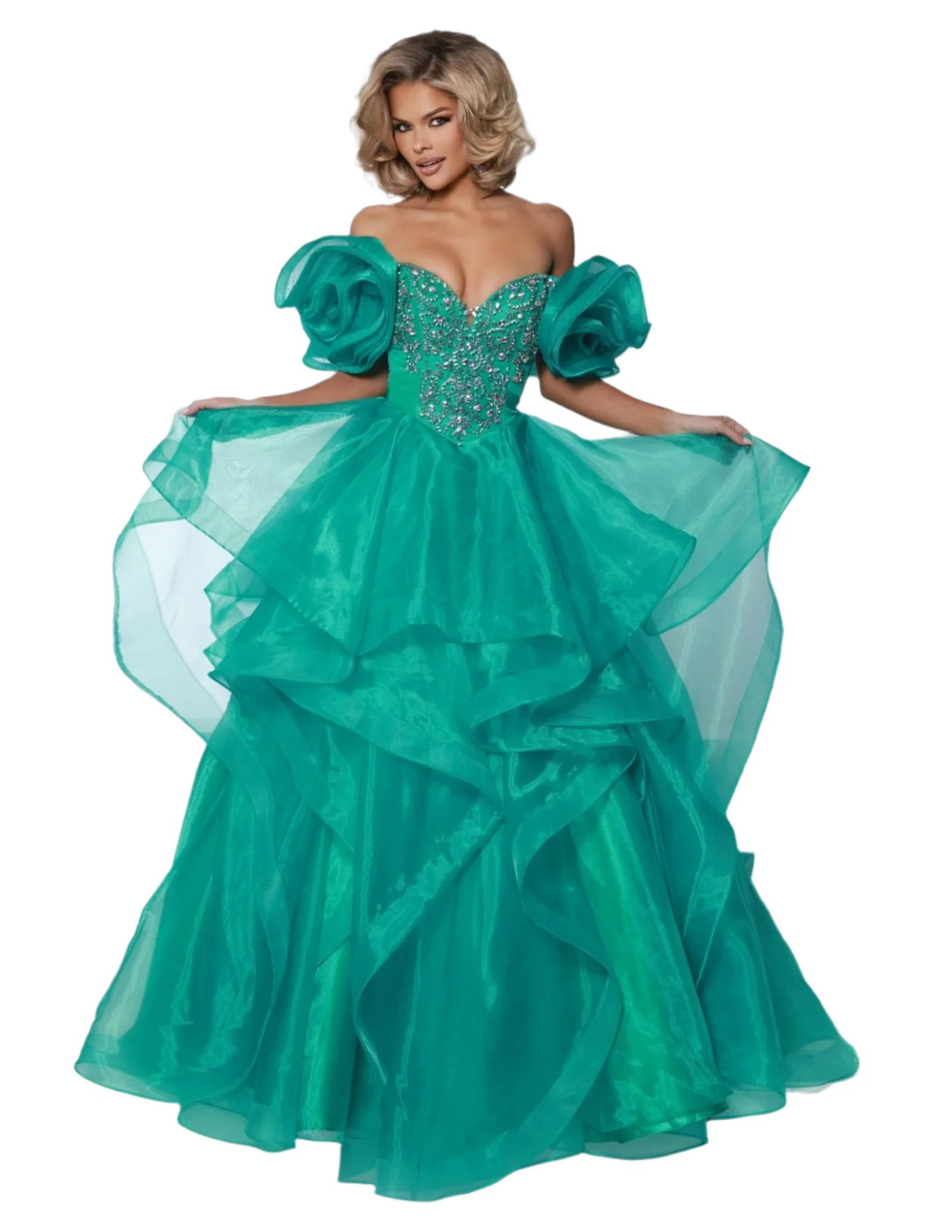 Johnathan Kayne 3036 Size 0 Jade Prom Dress Puff Sleeve Ballgown - Image 3