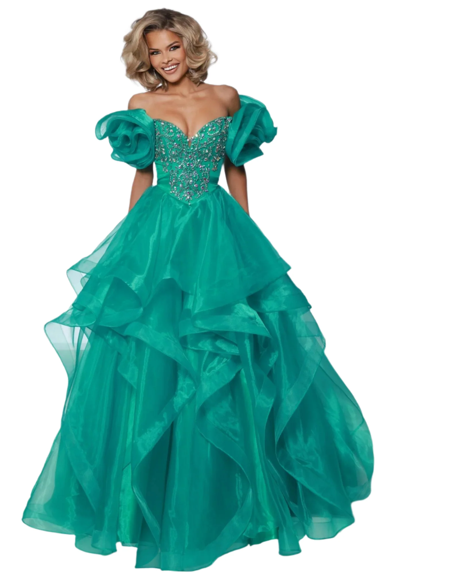 Johnathan Kayne 3036 Size 0 Jade Prom Dress Puff Sleeve Ballgown - Image 4