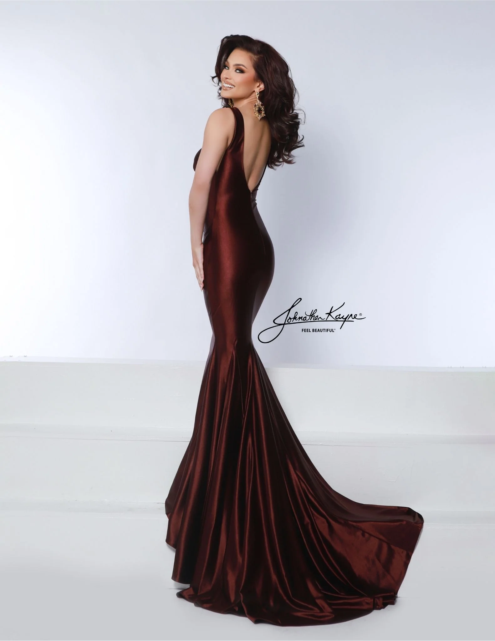 Johnathan Kayne 3039 Stretch Lycra Prom Dress V Neckline Wide Straps Fit and Flare Evening Gown - Image 8