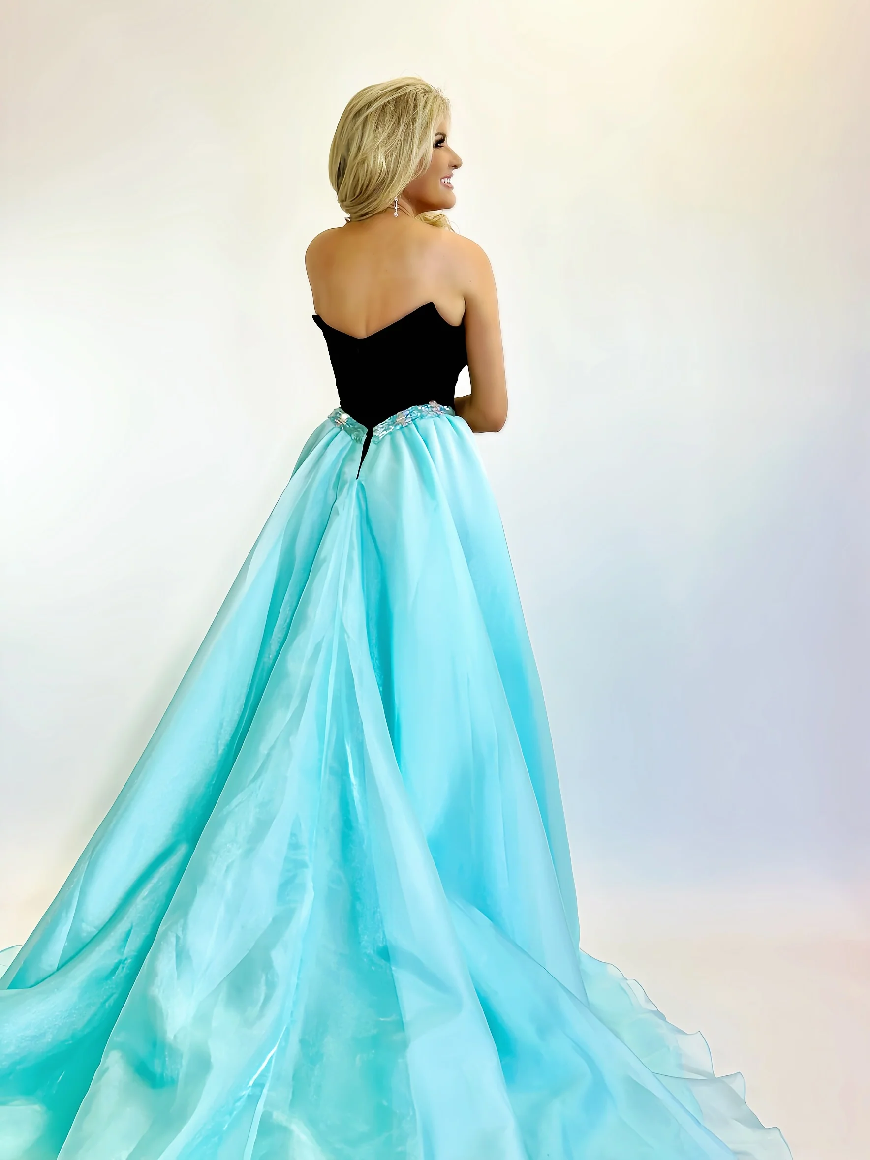 Johnathan Kayne 3132 Long Fitted velvet Pageant Dress high slit overskirt V Neck Formal Gown - Image 6