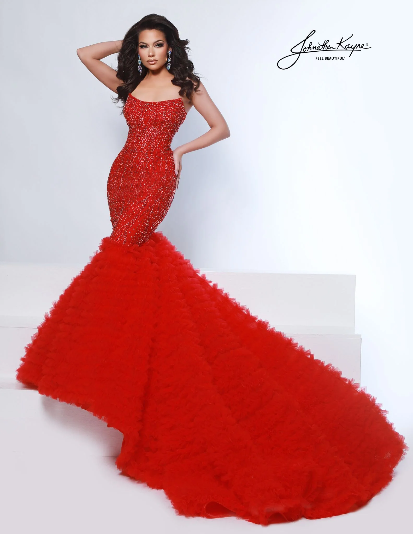 Johnathan Kayne 3165 Mermaid Dress Beaded Sequin Prom Pageant Bridal Tulle Train Scoop Neck - Image 2